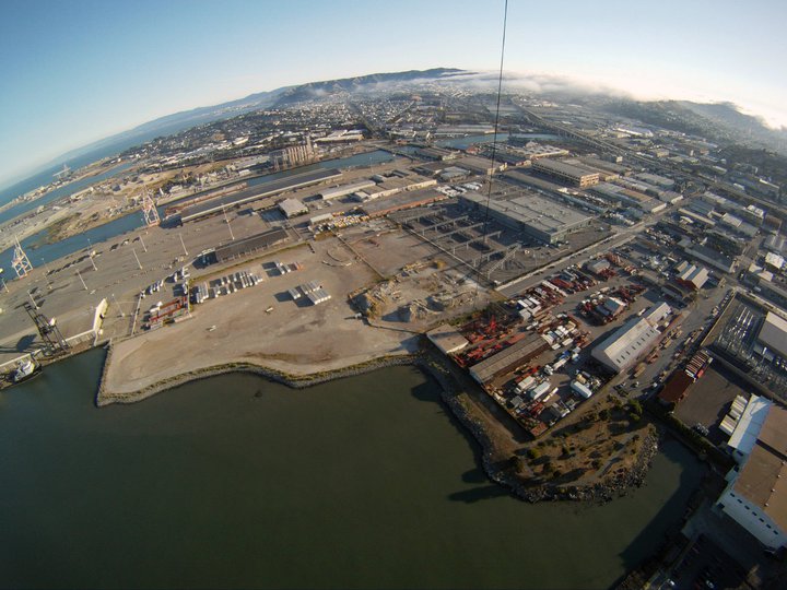 Industrial waterfront from kite