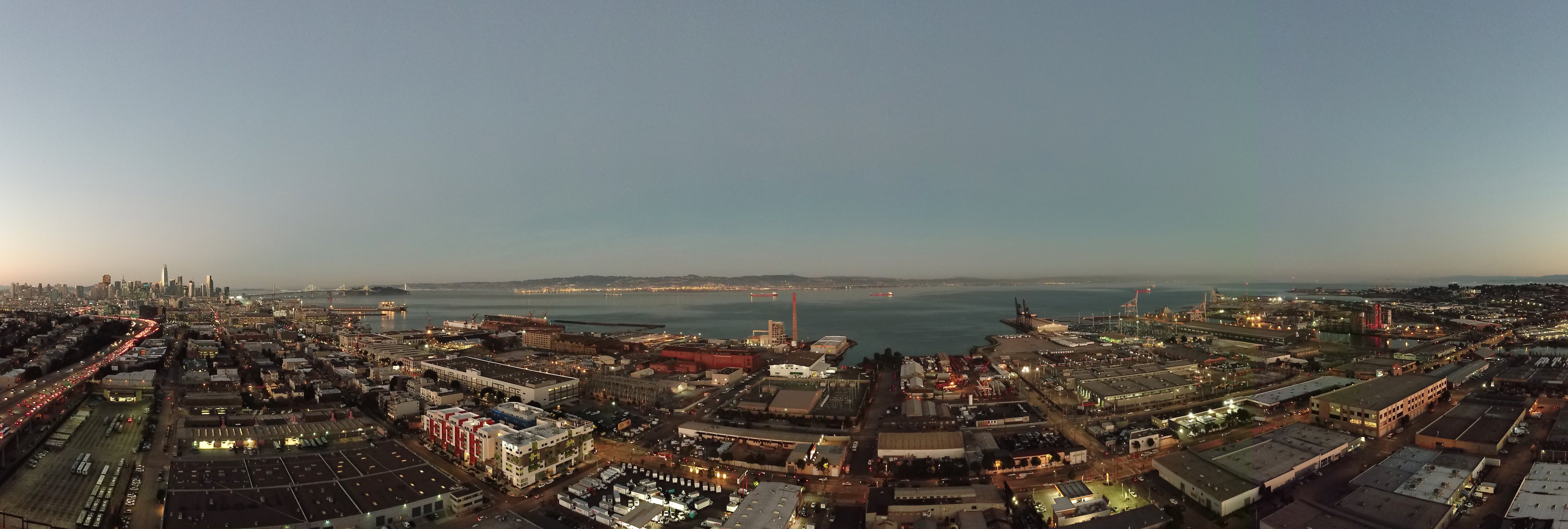 Aerial panorama of San Francisco and the Bay Bridge